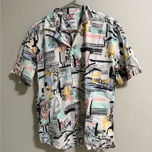 Zara Relaxed Fit Abstract Print Short Sleeve Shirt Men’s M